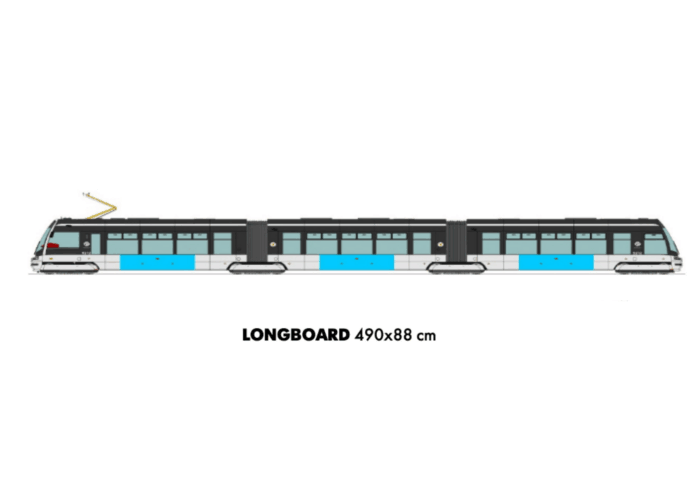 UMÍSTĚNÍ FORMÁTU LONGBOARD NA TRAMVAJÍCH 15T FORCITY: